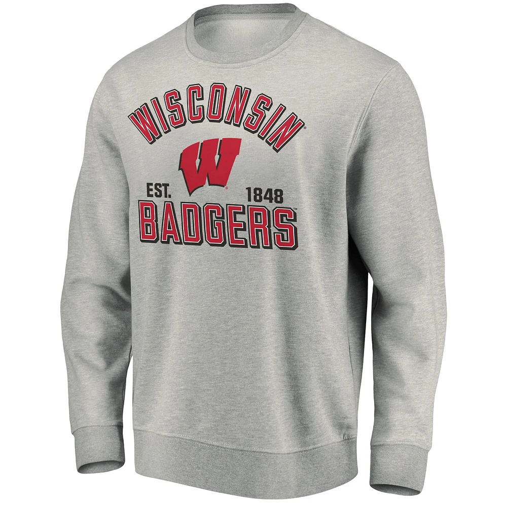 Men's Fanatics Heathered Gray Wisconsin Badgers Standard Division Pullover Sweatshirt