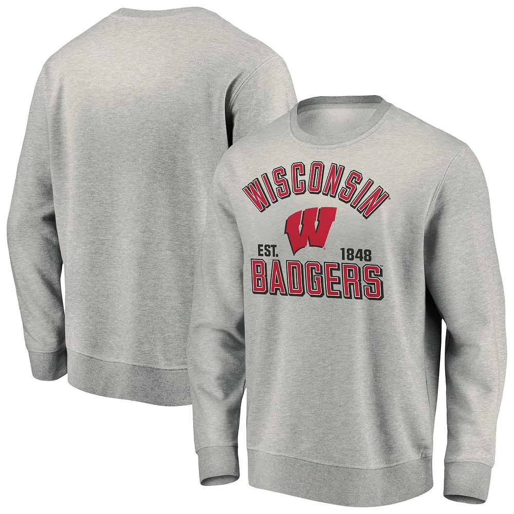 Men's Fanatics Heathered Gray Wisconsin Badgers Standard Division Pullover Sweatshirt