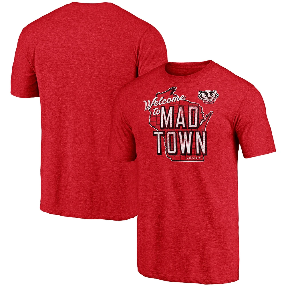 Men's Fanatics Heathered Red Wisconsin Badgers Hometown Tri-Blend T-Shirt