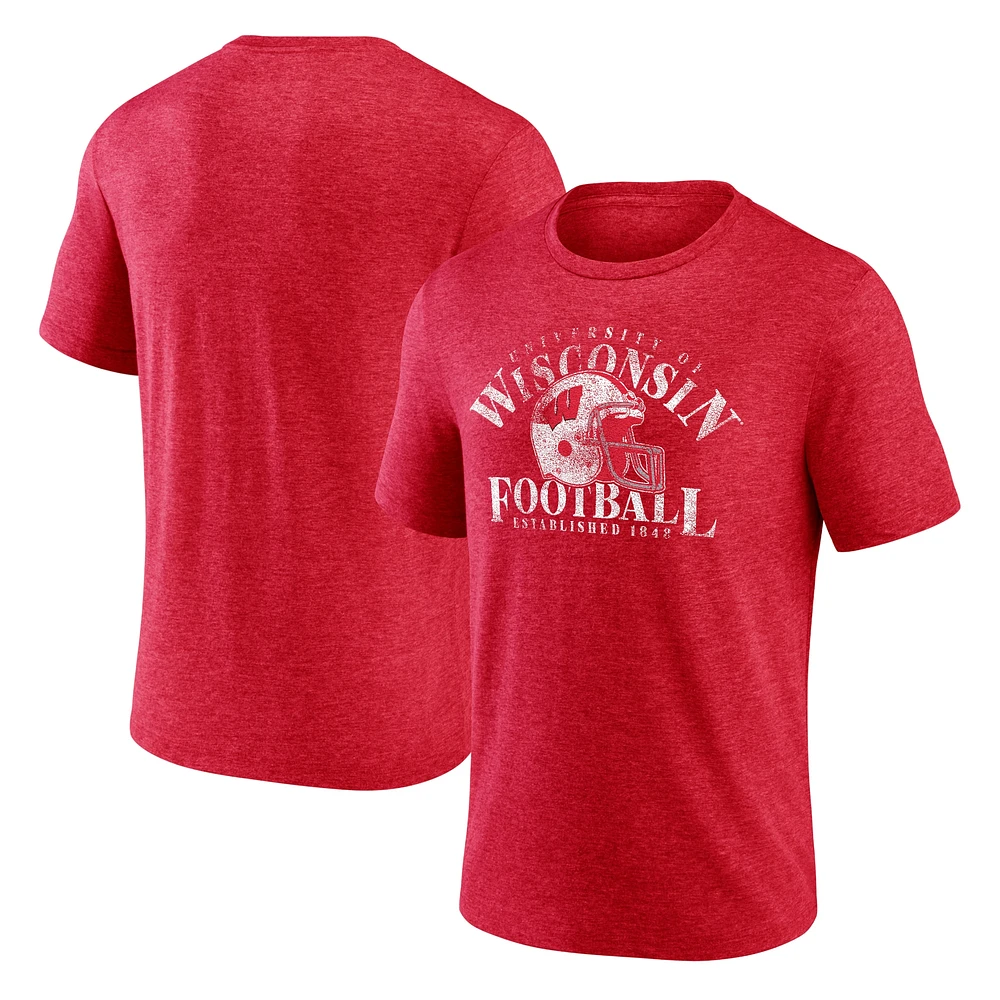 T-shirt tri-mélange avec logo Fanatics Red Wisconsin Badgers pour hommes, ville natale