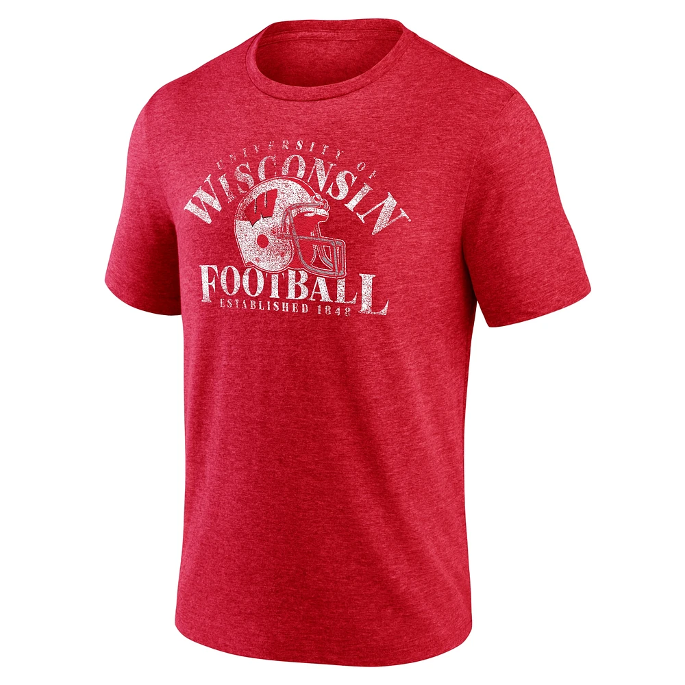 T-shirt tri-mélange avec logo Fanatics Red Wisconsin Badgers pour hommes, ville natale