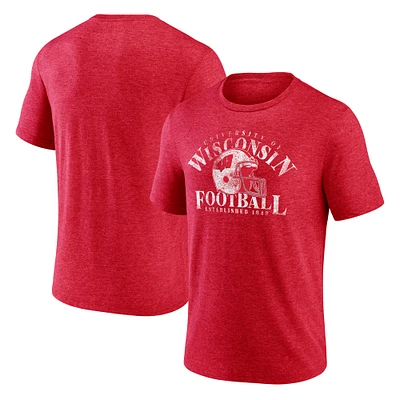 Men's Fanatics Heathered Red Wisconsin Badgers Logo Hometown Tri-Blend T-Shirt