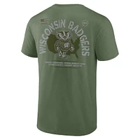 T-shirt de base d'appréciation militaire OHT des Wisconsin Badgers Fanatics pour hommes Olive