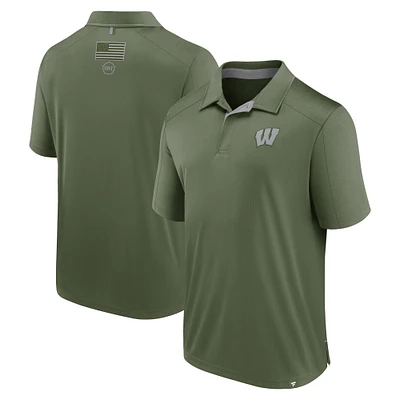 Men's Fanatics Olive Wisconsin Badgers OHT Military Appreciation Defender Polo