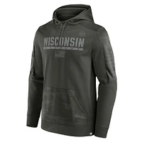 Men's Fanatics Olive Wisconsin Badgers OHT Military Appreciation Guardian Pullover Hoodie