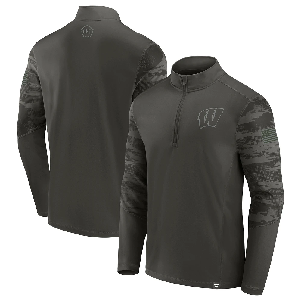 Men's Fanatics Olive Wisconsin Badgers OHT Military Appreciation Guardian Quarter-Zip Top