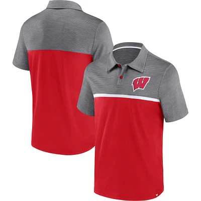 Polo Fanatics rouge/gris Wisconsin Badgers pour hommes