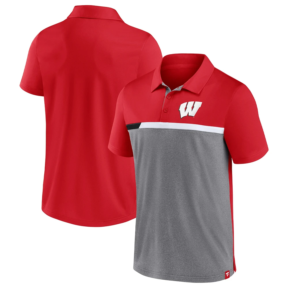 Men's Fanatics Red/Heathered Gray Wisconsin Badgers Split Block Color Polo