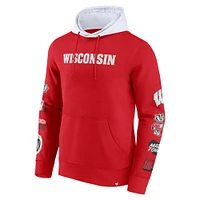 Men's Fanatics  Red/White Wisconsin Badgers Color Block Badge Fleece Pullover Hoodie