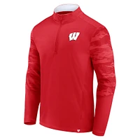 Men's Fanatics Red/White Wisconsin Badgers Ringer Quarter-Zip Top