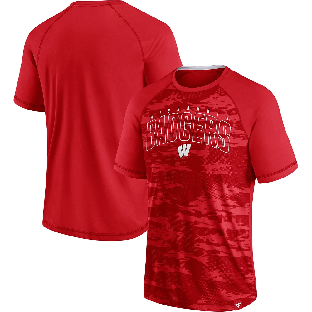 T-shirt raglan rouge Wisconsin Badgers Arch Outline Fanatics pour hommes