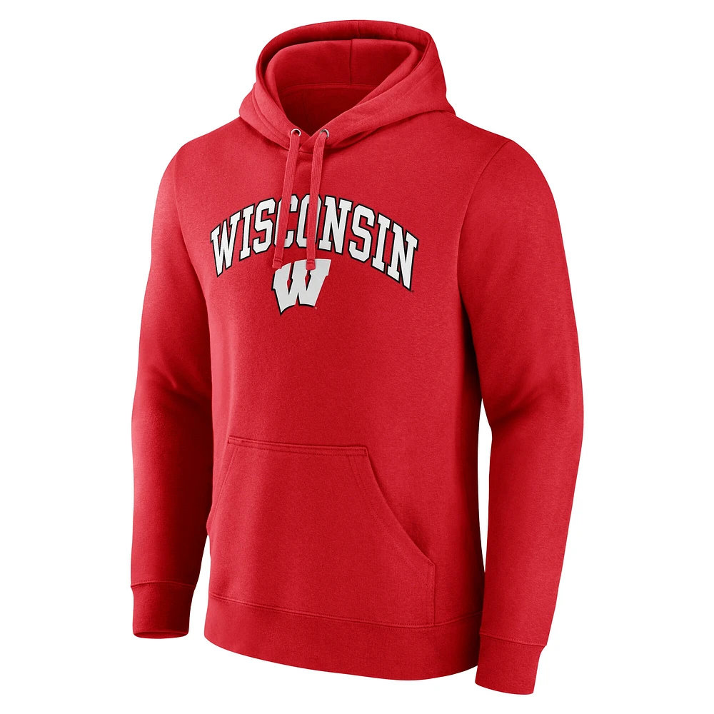 Sweat à capuche avec logo arqué rouge des Wisconsin Badgers Fanatics pour hommes