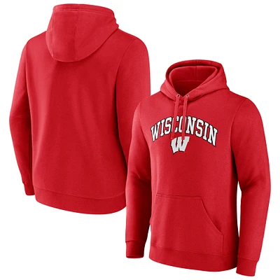 Men's Fanatics Red Wisconsin Badgers Arched Logo Pullover Hoodie