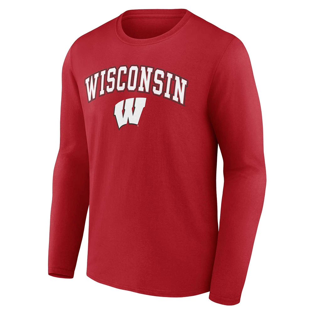 Men's Fanatics Red Wisconsin Badgers Campus Long Sleeve T-Shirt