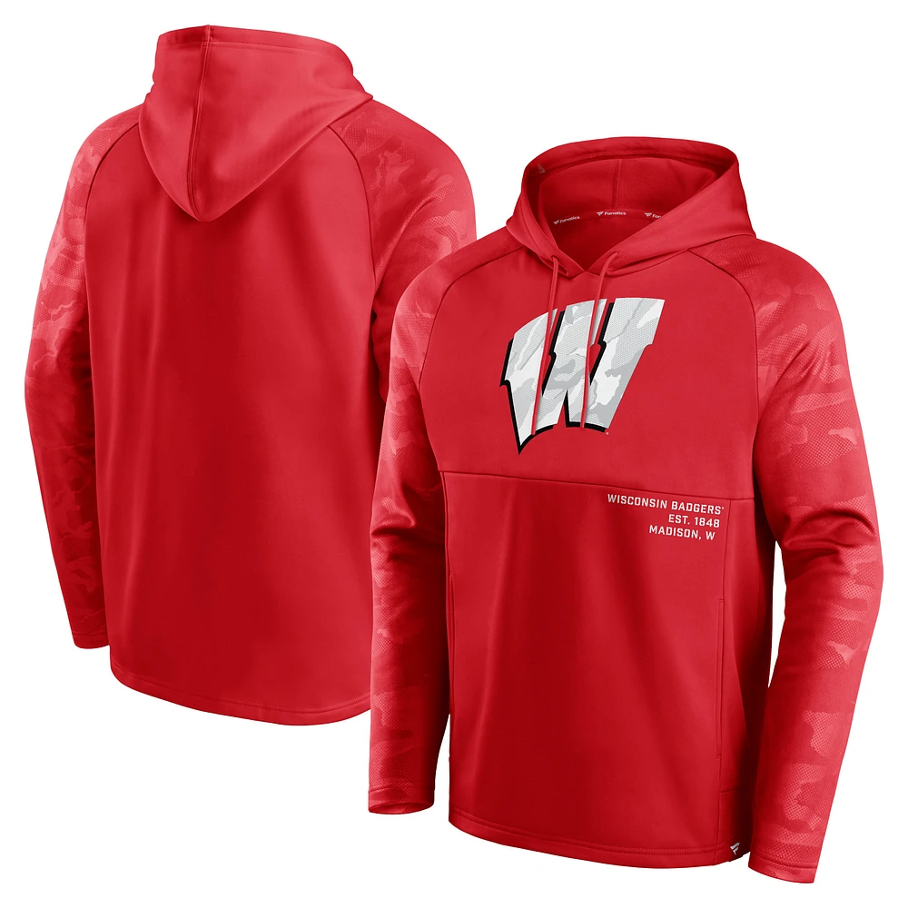 Sweat à capuche Raglan Defender Fanatics Red Wisconsin Badgers pour hommes