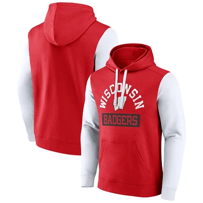 Men's Fanatics Red Wisconsin Badgers Extra Point Color-Block Pullover Hoodie