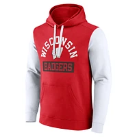 Men's Fanatics Red Wisconsin Badgers Extra Point Colorblock Fleece Pullover Hoodie