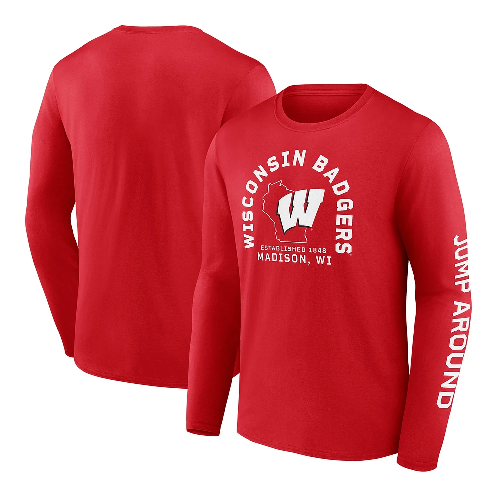 T-shirt à manches longues en coton pour homme Fanatics Red Wisconsin Badgers Fundamentals Winning Team