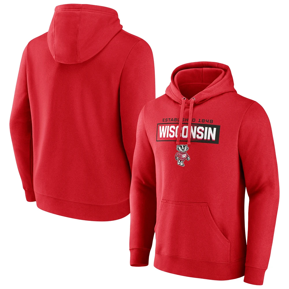 Sweat à capuche en polaire emblématique Down The Field pour hommes Fanatics Red Wisconsin Badgers