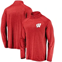 Men's Fanatics Red Wisconsin Badgers Lightweight Striated Raglan Quarter-Zip Top