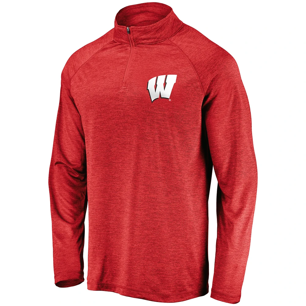 Men's Fanatics Red Wisconsin Badgers Lightweight Striated Raglan Quarter-Zip Top