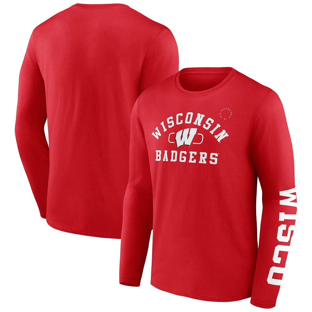 Men's Fanatics Red Wisconsin Badgers Modern Arch 2-Hit Long Sleeve T-Shirt