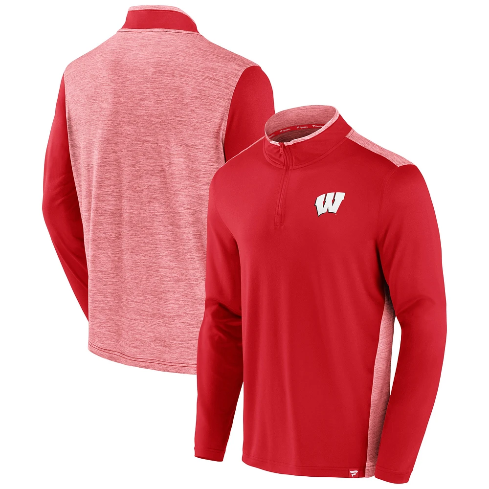 Veste à quart de zip rechargée Fanatics Red Wisconsin Badgers pour hommes