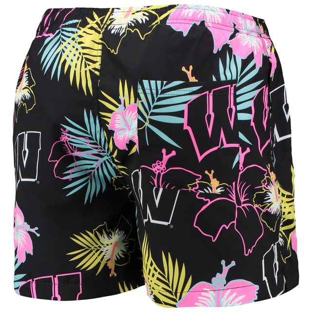 Maillot de bain FOCO Black Wisconsin Badgers Neon Floral pour homme