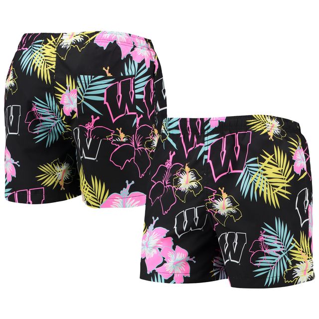 Maillot de bain FOCO Black Wisconsin Badgers Neon Floral pour homme