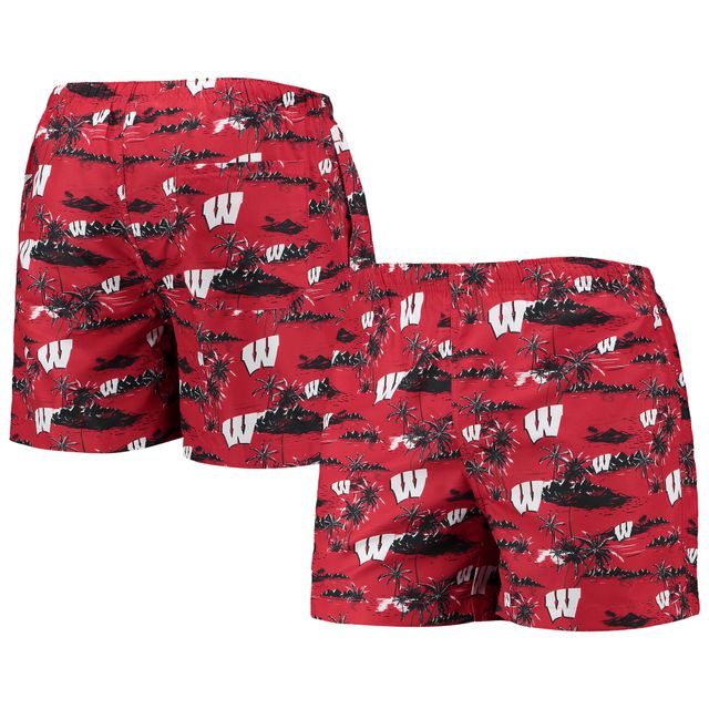 Maillot de bain rouge FOCO Wisconsin Badgers Island Palm pour hommes