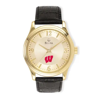 Wisconsin Badgers Stainless Steel Leather Band Watch - Gold/Black