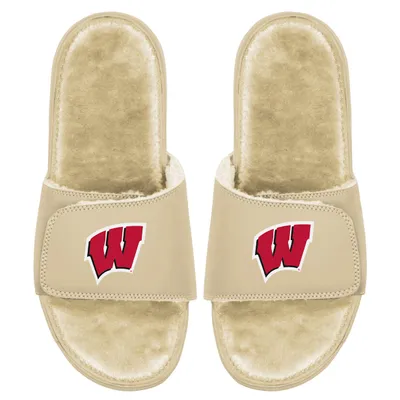 Wisconsin Badgers ISlide Dune Faux Fur Slide Sandals - Tan