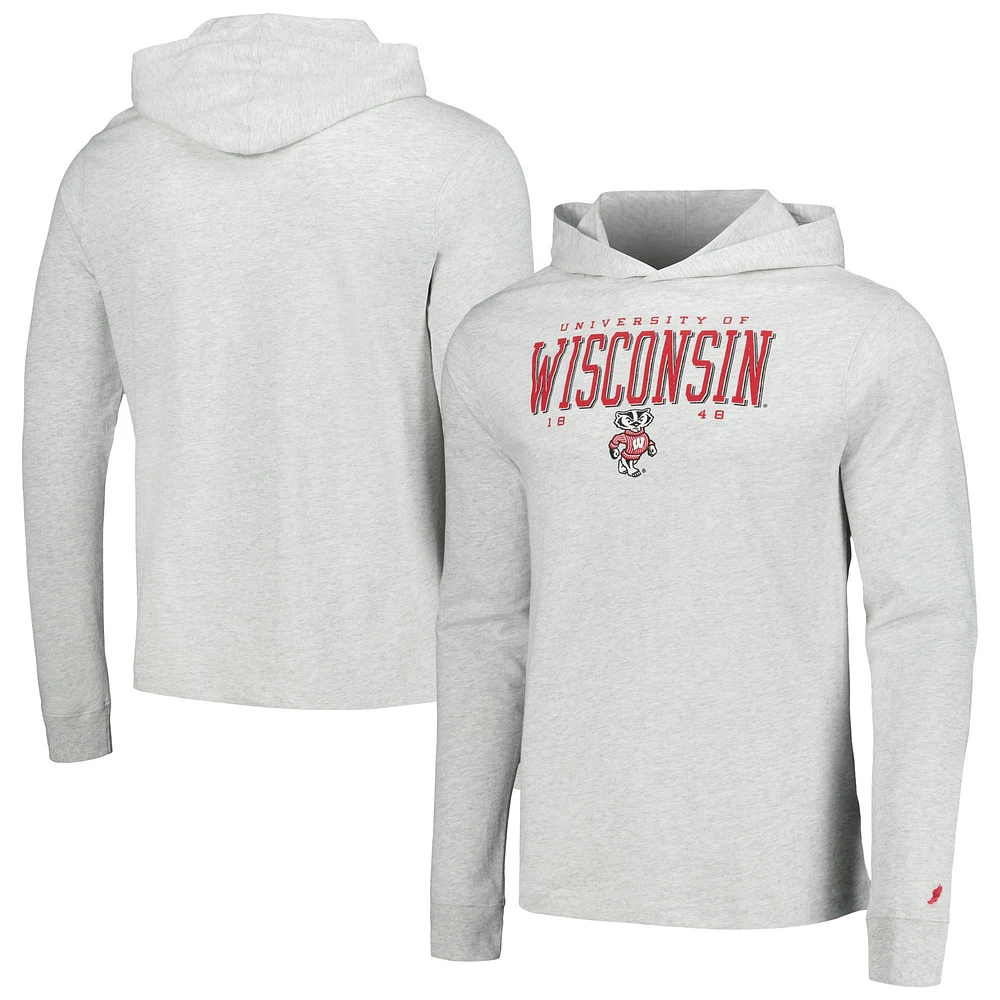 T-shirt à capuche manches longues pour hommes League Collegiate Wear Ash Wisconsin Badgers Team Stack Tumble