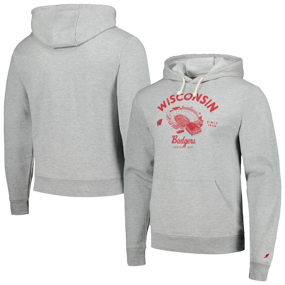 Sweat à capuche essentiel pour hommes League Collegiate Wear Heather Grey Wisconsin Badgers Stadium