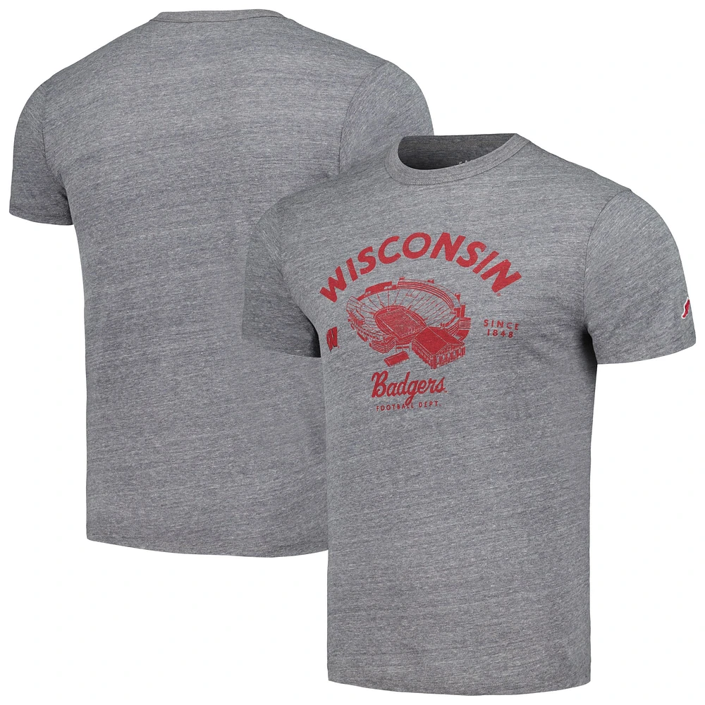 T-shirt triple mélange League Collegiate Wear pour hommes Heather Grey Wisconsin Badgers Stadium Victory Falls