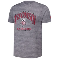 Men's League Collegiate Wear Heather Gray Wisconsin Badgers Tall Arch 2.0 Victory Falls Tri-Blend T-Shirt