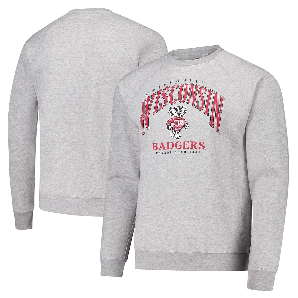 Men's League Collegiate Wear Heather Gray Wisconsin Badgers Tall Arch Essential 2.0 Pullover Sweatshirt