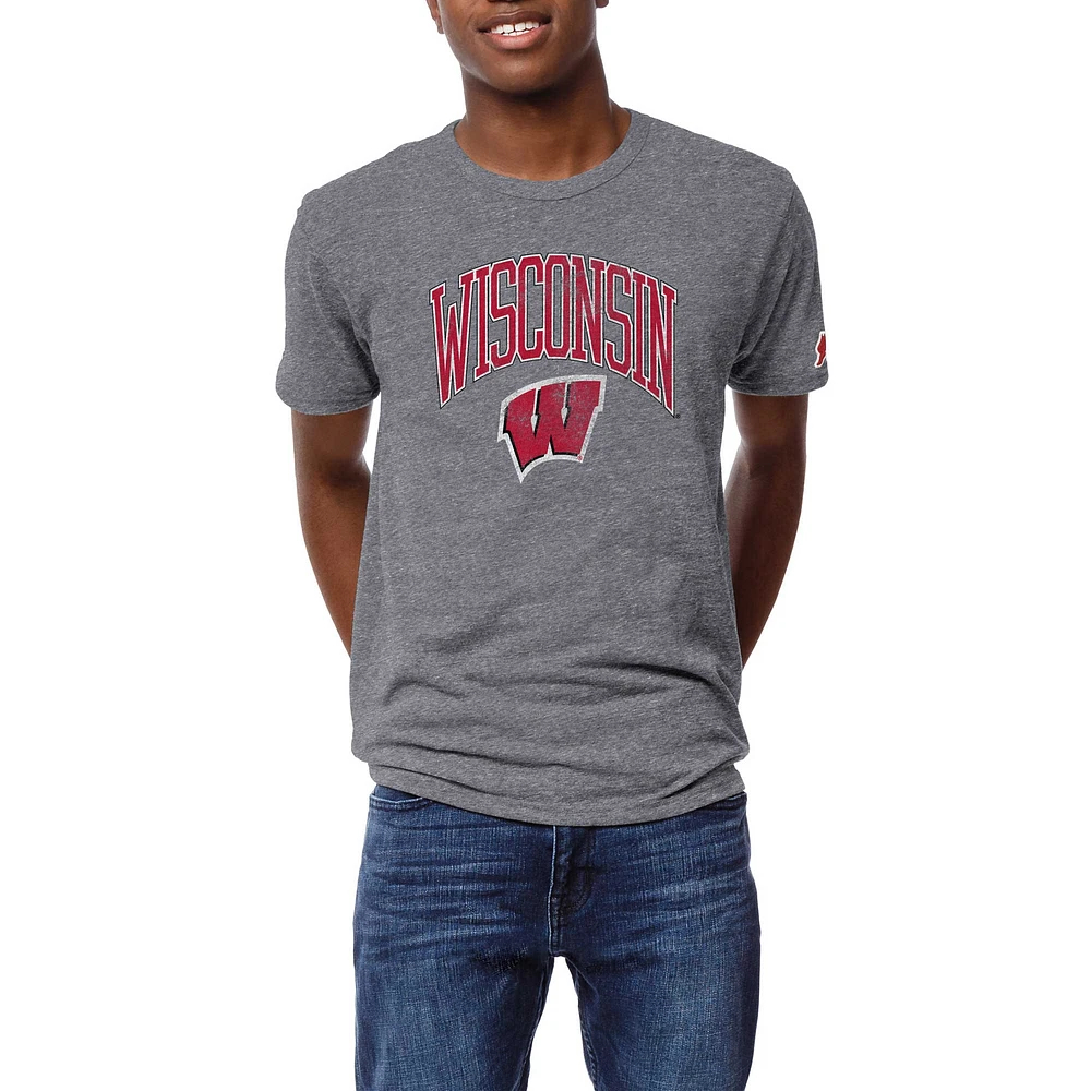 Men's League Collegiate Wear Heather Gray Wisconsin Badgers Tall Arch Victory Falls Tri-Blend T-Shirt