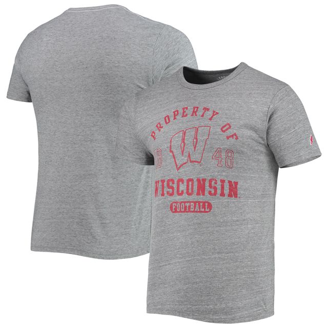 Hommes League Collegiate Wear Heather Grey Wisconsin Badgers Hail Mary Football Victory Falls T-shirt Tri-Blend