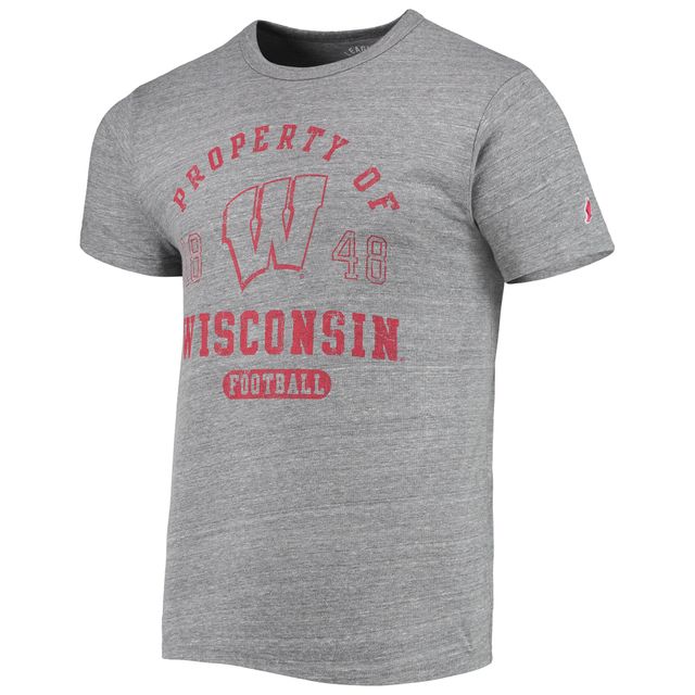 Hommes League Collegiate Wear Heather Grey Wisconsin Badgers Hail Mary Football Victory Falls T-shirt Tri-Blend