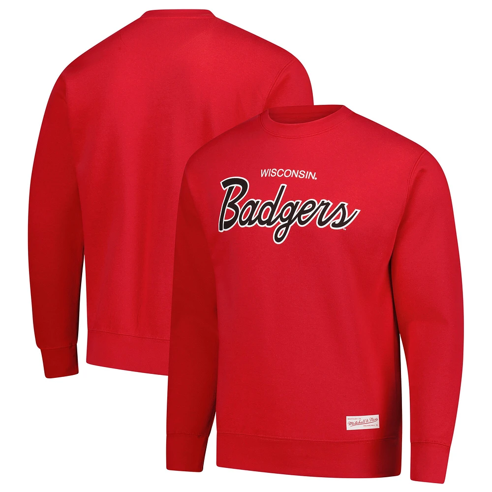 Men's Mitchell & Ness  Red Wisconsin Badgers Elite Script Pullover Sweatshirt