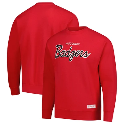 Men's Mitchell & Ness  Red Wisconsin Badgers Elite Script Pullover Sweatshirt