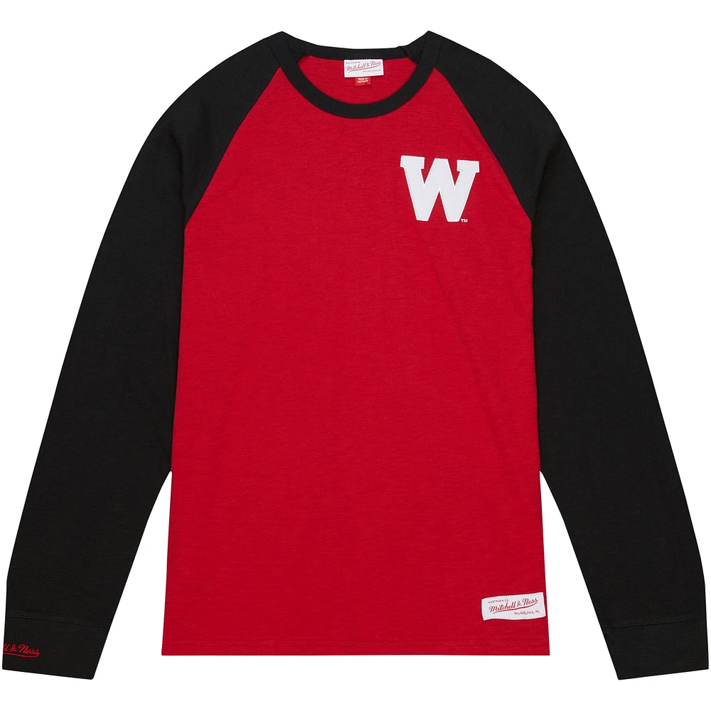 Men's Mitchell & Ness Red Wisconsin Badgers Legendary Slub Raglan Long Sleeve T-Shirt