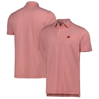 Men's Peter Millar Red Wisconsin Badgers Jubilee Stripe Performance Polo