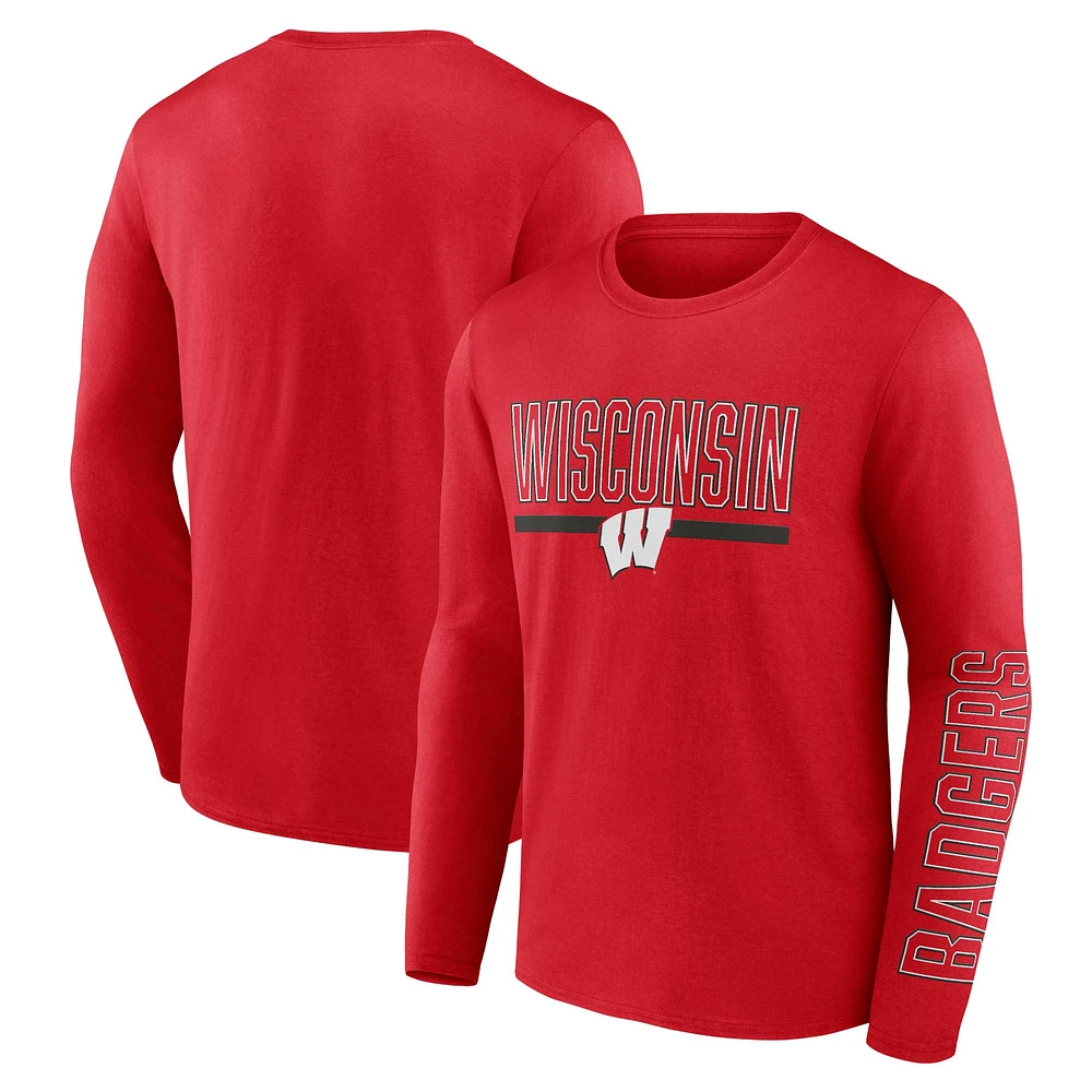 T-shirt à manches longues avec graphique deux coups pour hommes, rouge, Wisconsin Badgers, Big & Tall