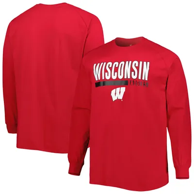Wisconsin Badgers Big & Tall Two-Hit Raglan Long Sleeve T-Shirt - Red