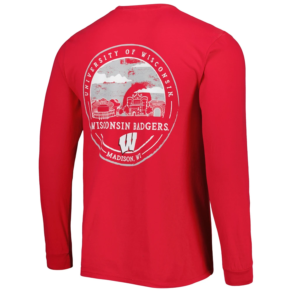 T-shirt à manches longues rouge Wisconsin Badgers Circle Campus Scene pour homme