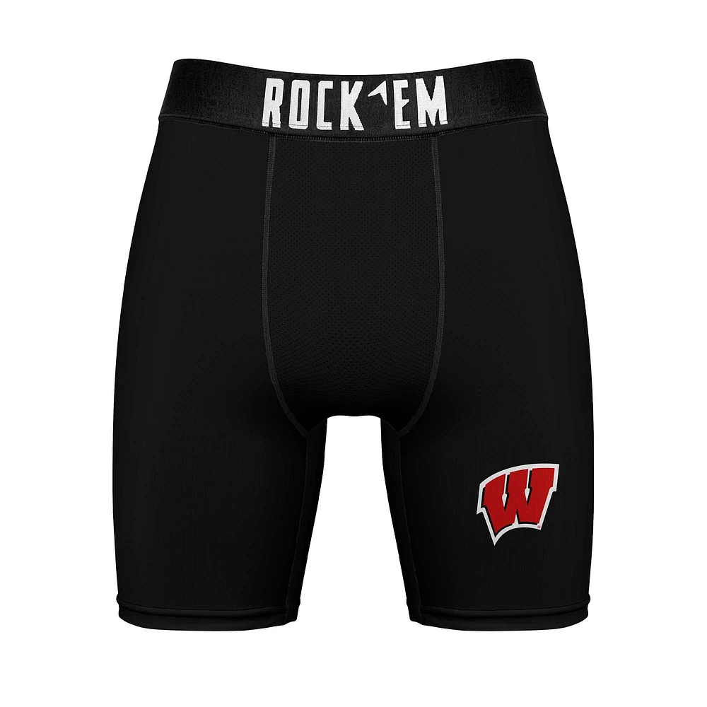 Pack combiné de chaussettes et caleçons boxeurs Rock Em Socks Wisconsin Badgers Primary Crew pour hommes