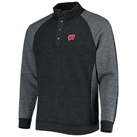 Men's Tommy Bahama Black Wisconsin Badgers Sport Scrimmage Snap Mock Neck Raglan Button-Up Jacket