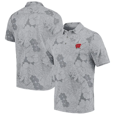 Men's Tommy Bahama Gray Wisconsin Badgers Miramar Blooms Polo